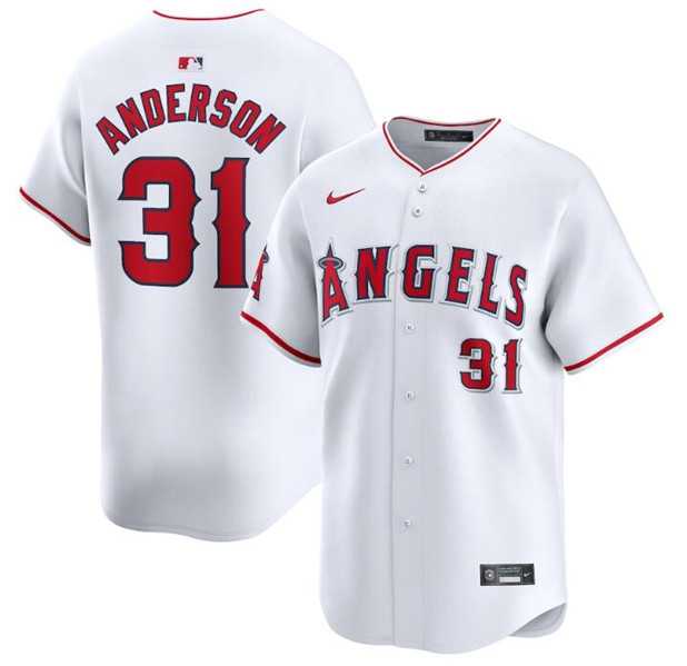 Men%27s Los Angeles Angels #31 Tyler Anderson White Home Limited Baseball Stitched Jersey Dzhi